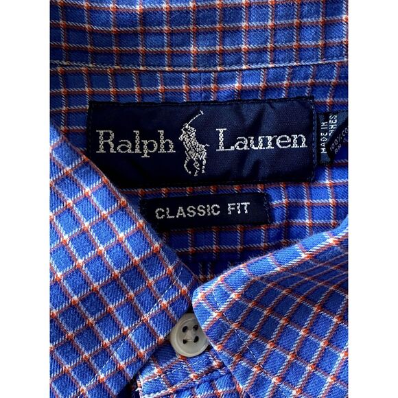 VTG Ralph Lauren Shirt Mens L Classic Fit Button down Long Sleeve Blue Plaid - Picture 1 of 11